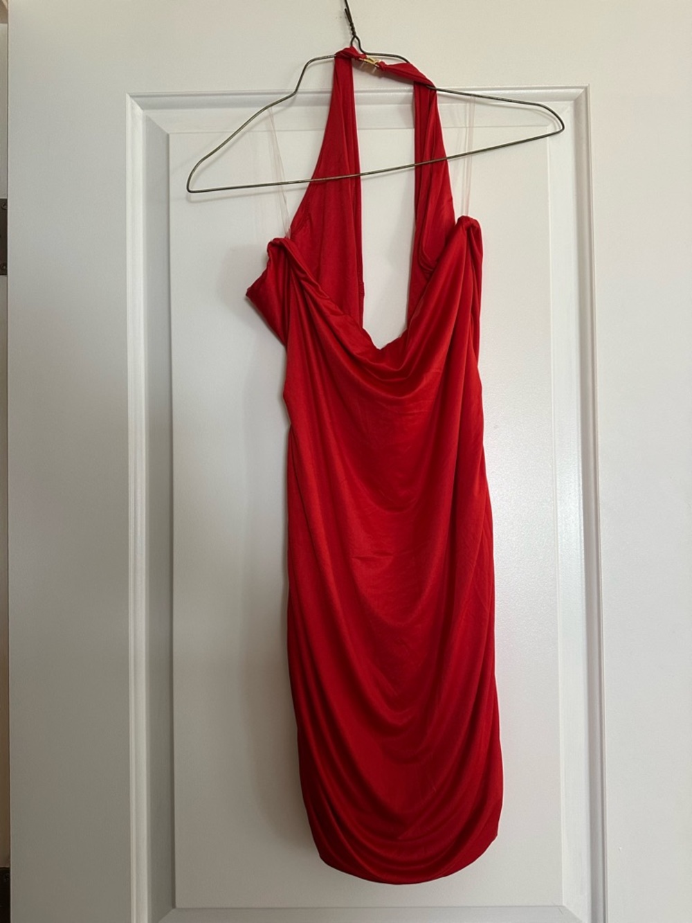 Oh Polly Red Halter Ruched Mini Dress. - Picture 4 of 7